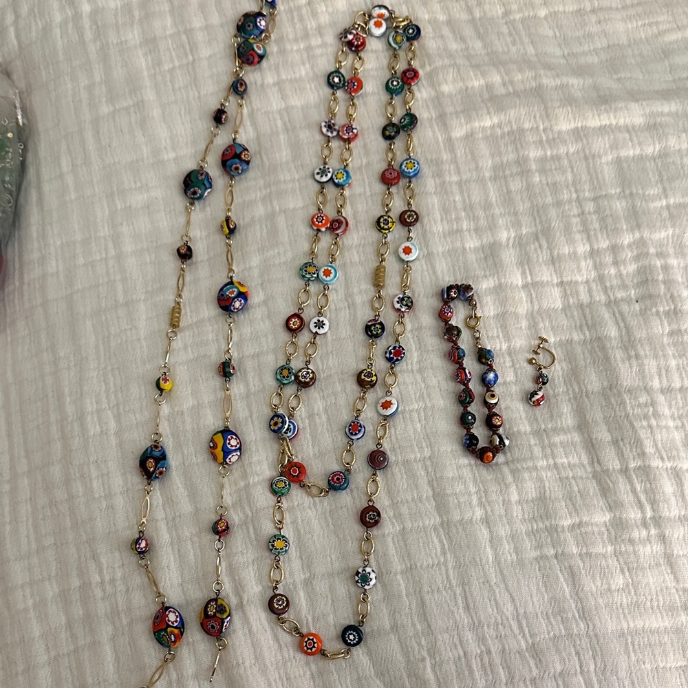 Colorful Beaded Necklace, Bracelet, and Earring from Italy